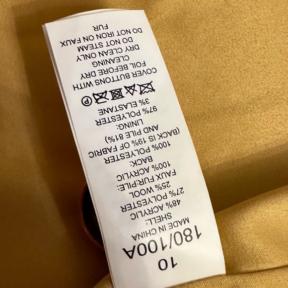 Kate Spade Yellow Faux Fur Coat, size 10 - Picture 5 of 6